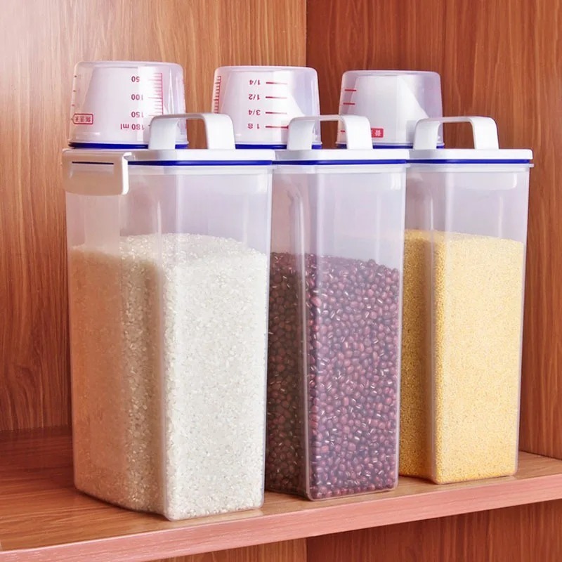 Kitchen Gadgets Storage - Tangki Penyimpanan Biji-bijian Transparan Tertutup 2L